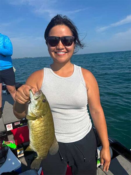 Lady with smallmouth bass img1357